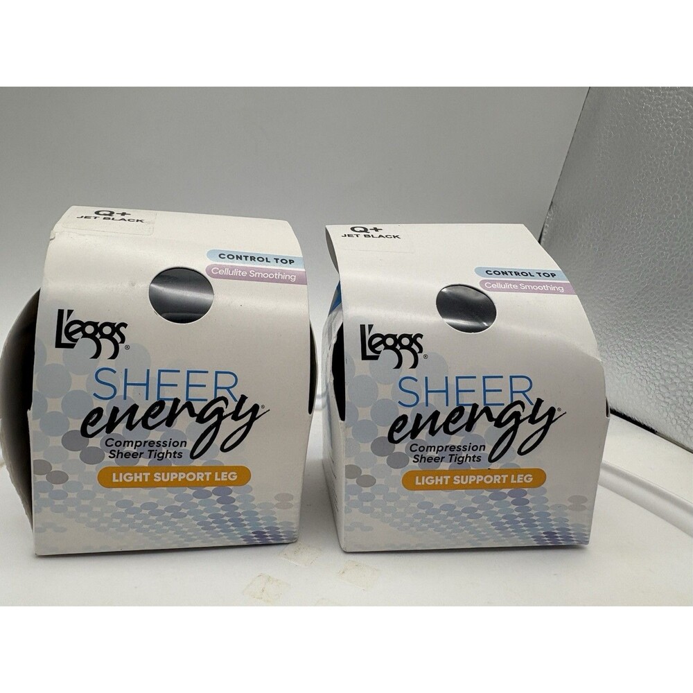 2 L’eggs Sheer Energy Q+ Jet Black Compression Tights Lot Light Support